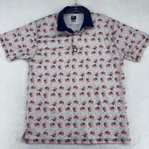 Greater Half Mens American Flag Patriotic Golf Polo Shirt White Blue Red Medium